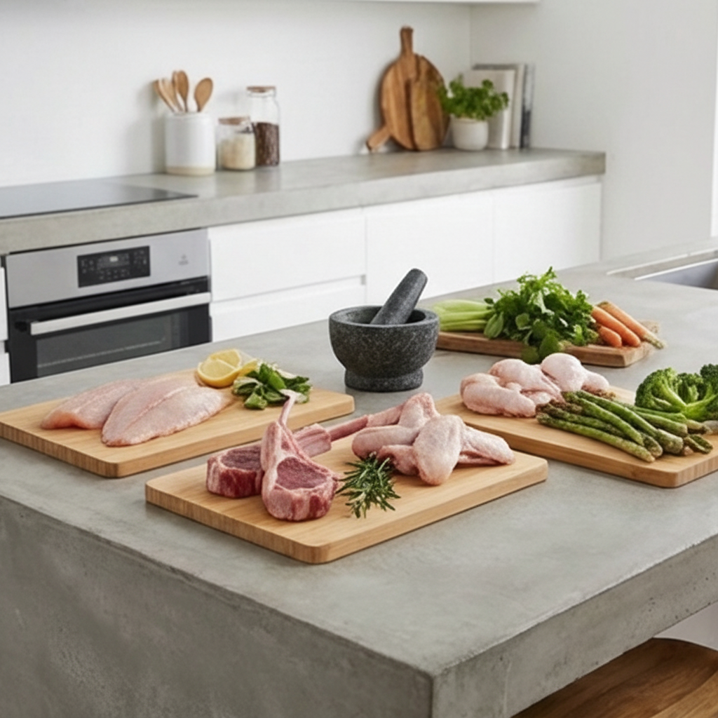 Set of 4 wooden cutting boards with engraved icons